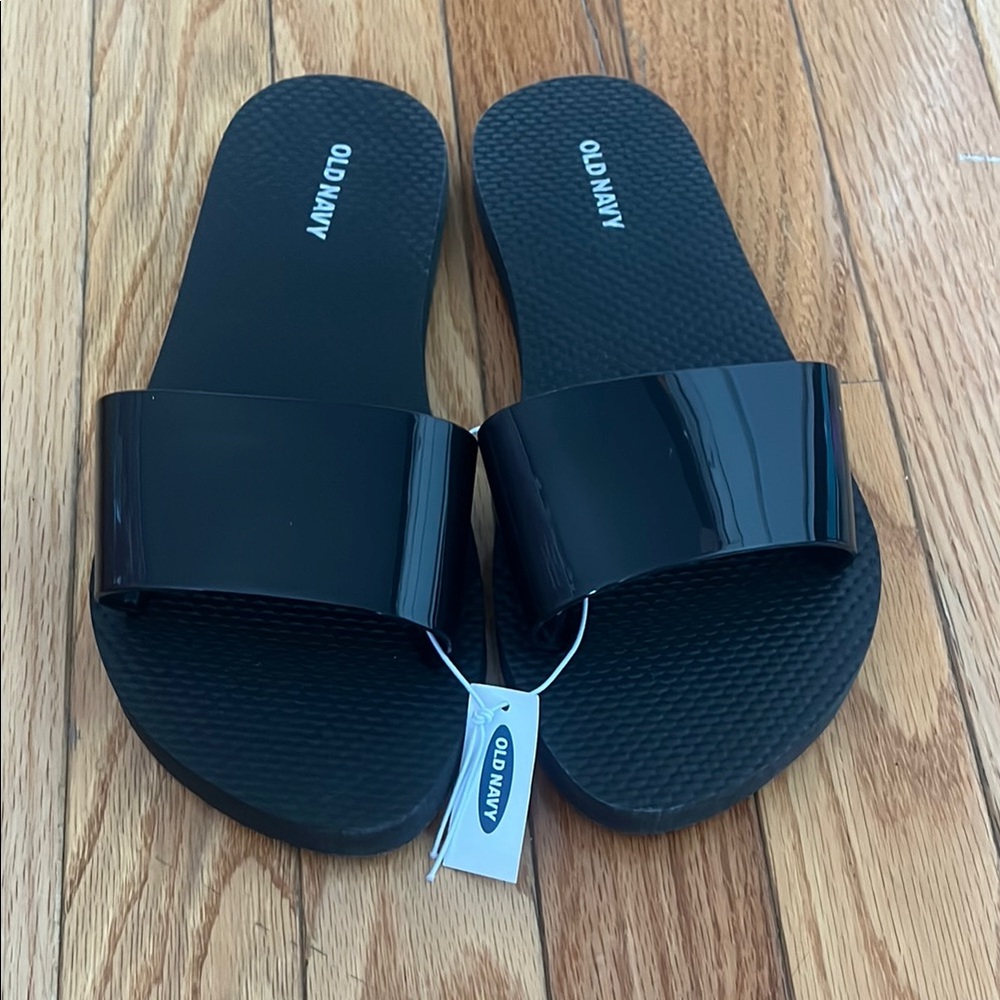 Old Navy Glossy Black Slides